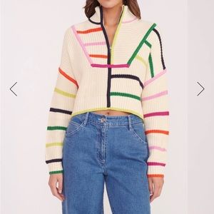 STAUD Cropped Hamptons Sweater - Cream Mulitcolor Stripe - NWT